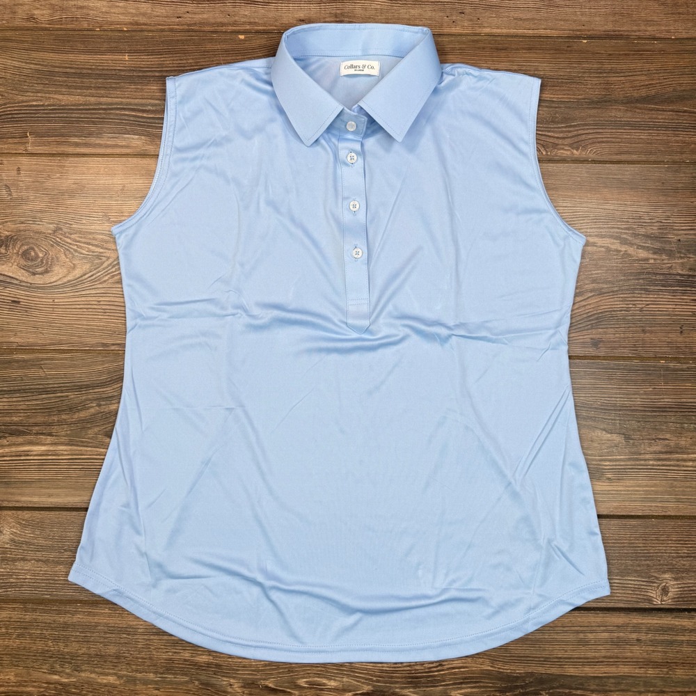 Collars &‎ Co Women Size 2XL Sleeveless Polo Light Blue Dress Collar Golf Top